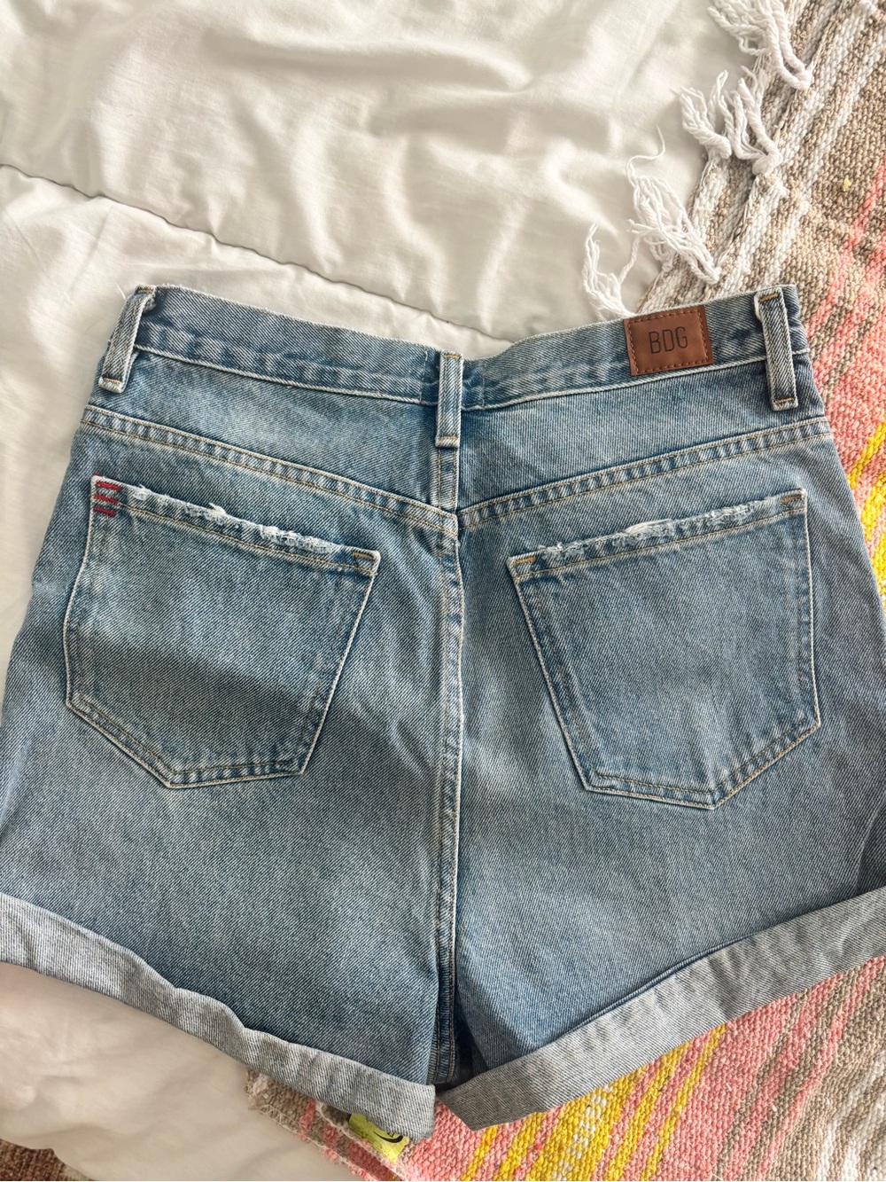 BDG Washed Blue High-Rise Rolled Hem Denim Shorts